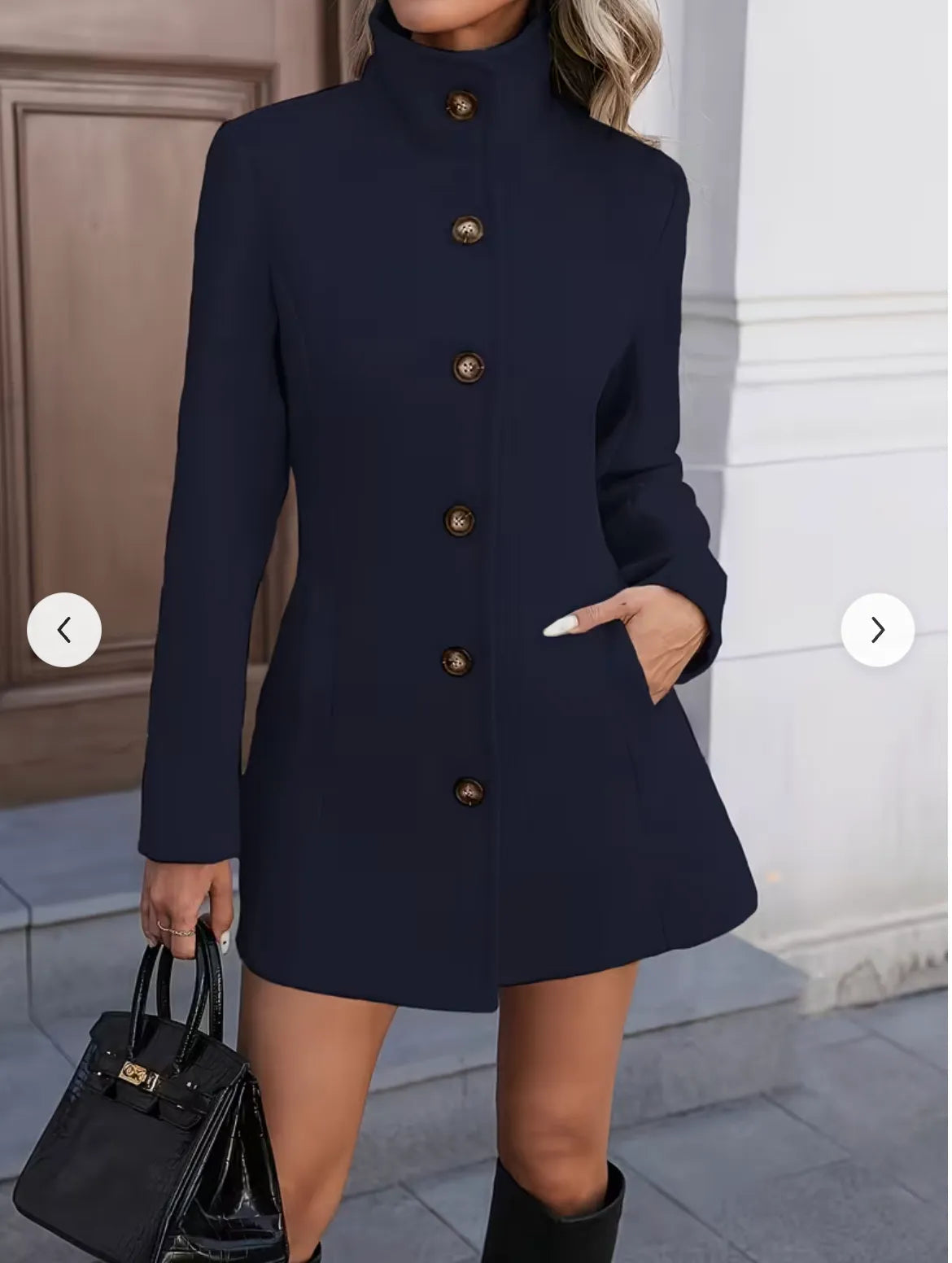 Manteau Mi-Long Boutonné — Bleu marine