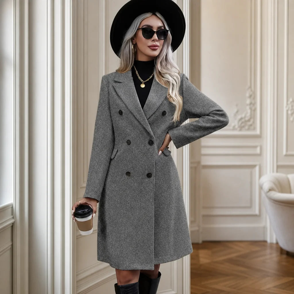 Manteau Long Croisé — Gris chiné